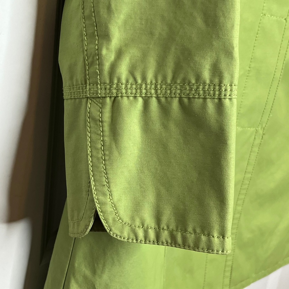 Eddie Bauer Womens Medium Lime Green Cotton Blend Trench Coat Jacket  Pleat Back - Picture 5 of 9